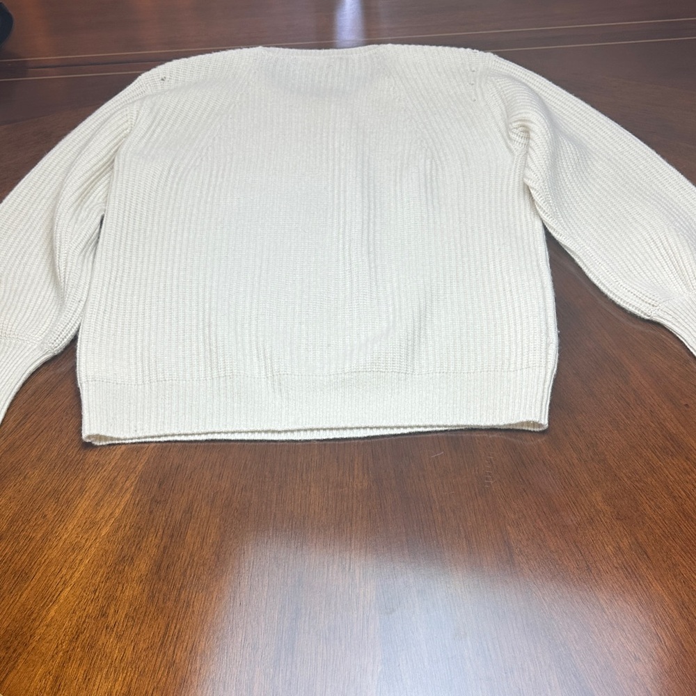 Saks Fifth Avenue Cashmere Cream Knit Sweater | Luxe Soft Classic Size M - Picture 7 of 8